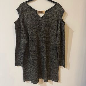 Ashley Stewart Black & Gold Metallic Cold Shoulder Blouse Size 22/24 Plus Size